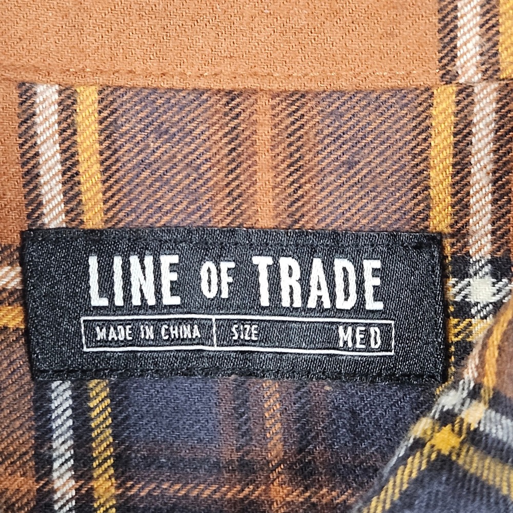 Line of Trade Flannel Shirt Mens Medium Brown Orange Plaid Button Up Fall - Picture 4 of 9